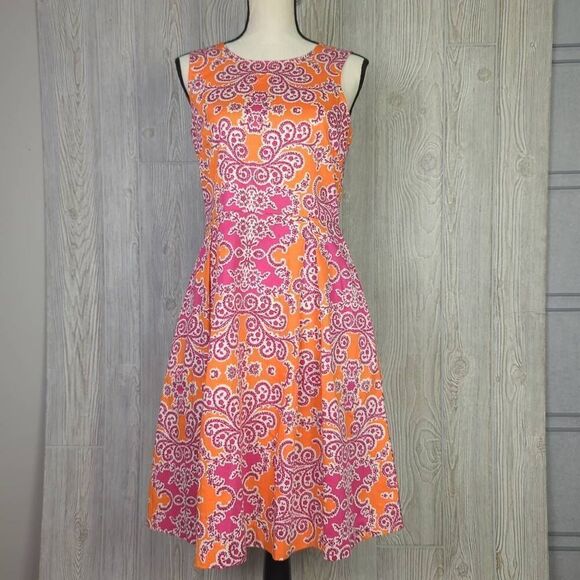 Holly & Whyte by Lindex Womens 10 Midi Dress Orange Pink Floral Sleeveless Flowy - Picture 1 of 11